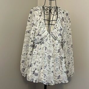 Tie Back V-Neck Long Sleeve Blouse